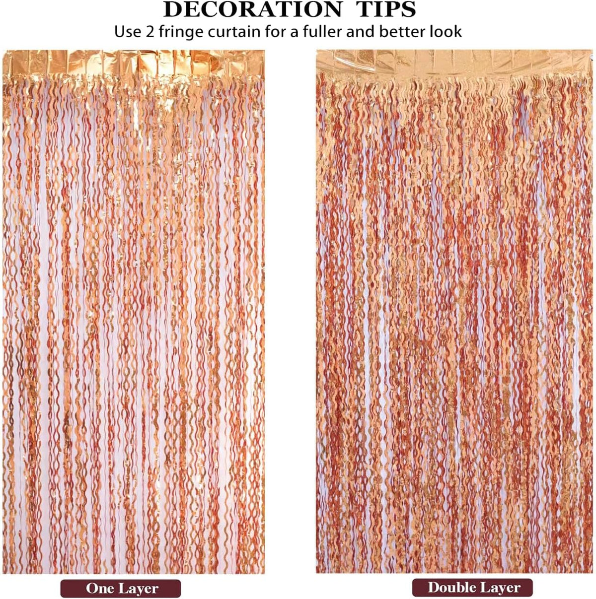 4 Pack 3.3x6.6ft Wavy Orange Foil Fringe Backdrop Curtains -Tinsel Streamers Metallic Foil Fringe