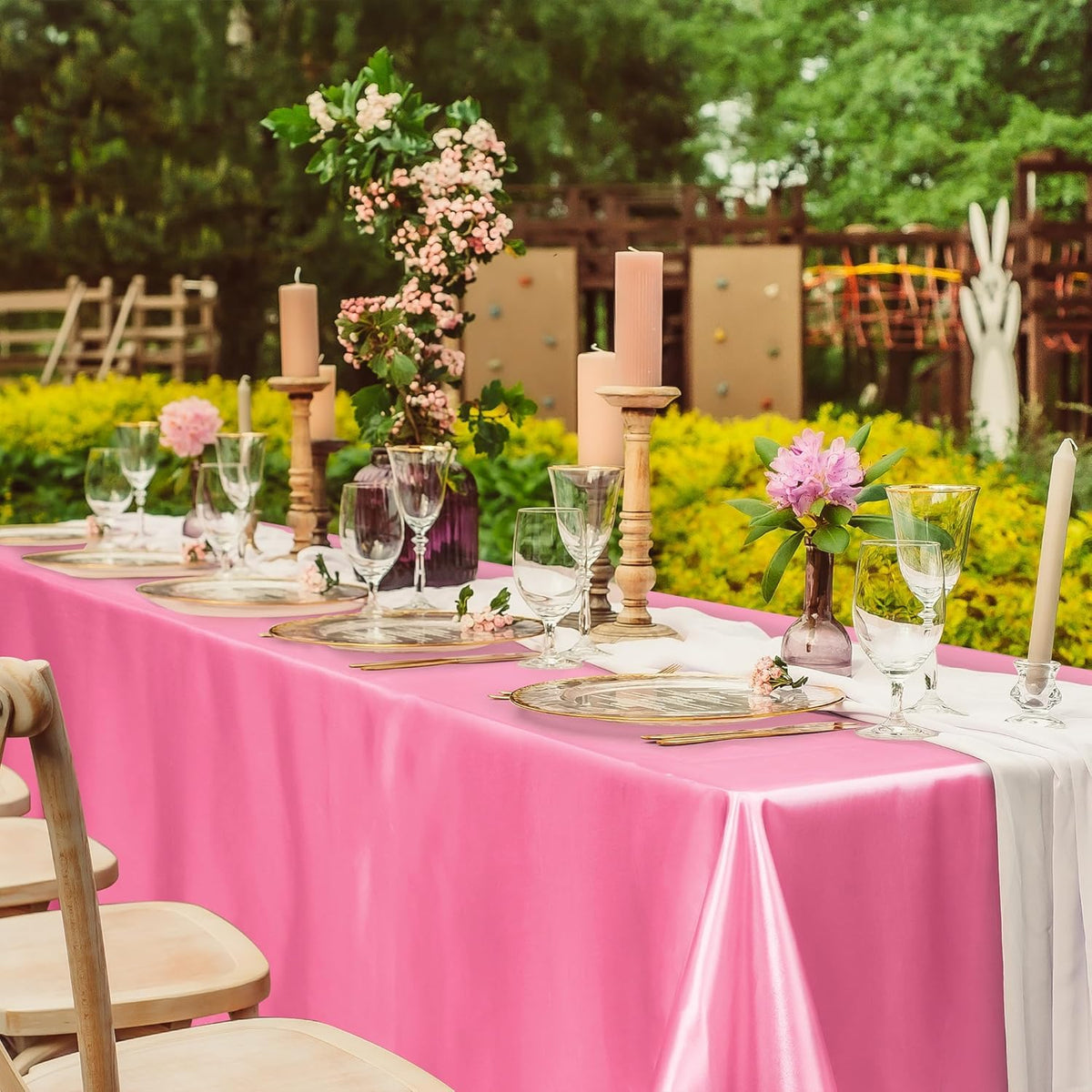 TURSTIN 4 Packs Gradient Pink Satin Tablecloth 102 x 58 Inch Overlay Satin Table Cover Rectangle