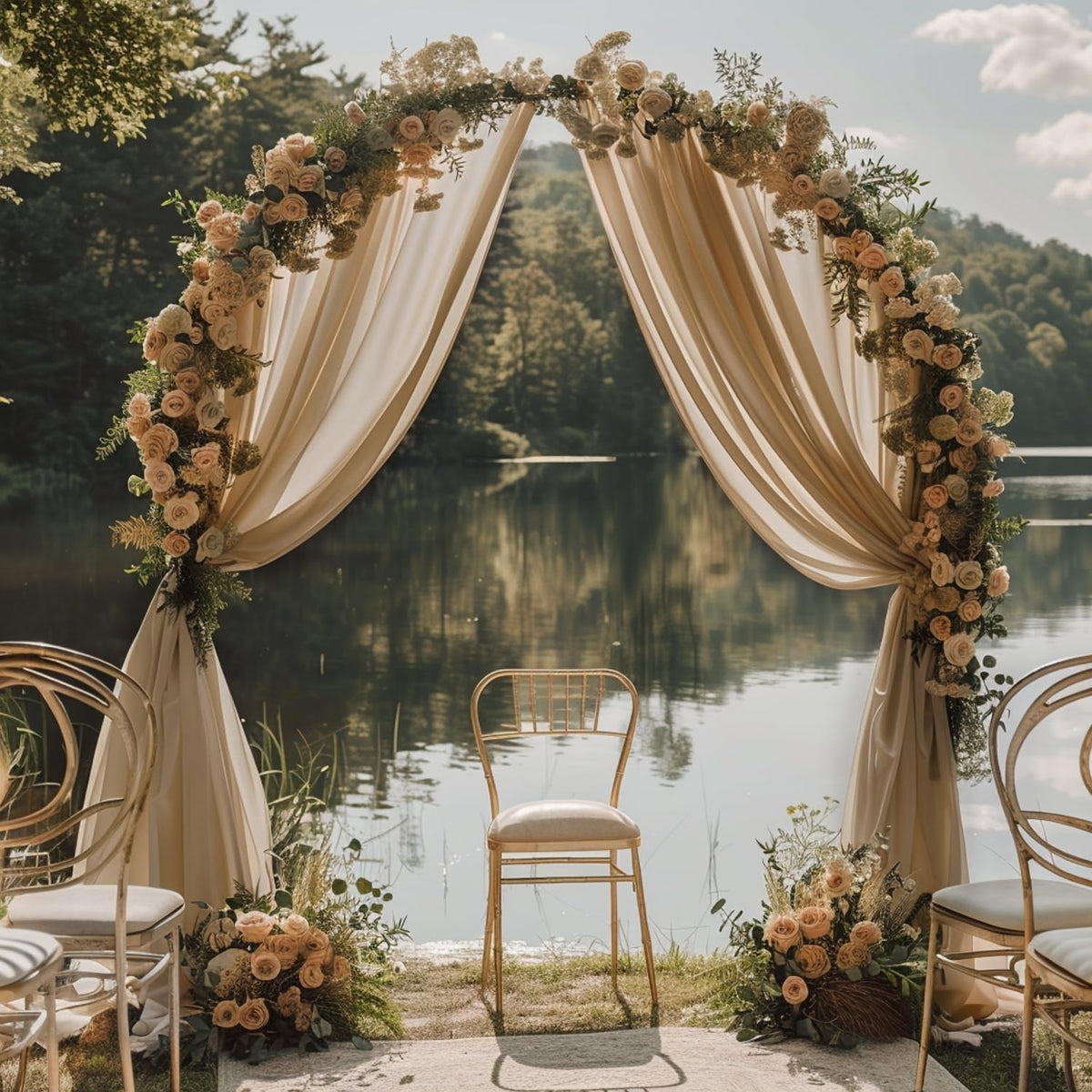 Wokceer Wedding Arch Draping Nude 4 Panels 28.7" x 20FT Sheer Fabric Drapes Backdrop for Ceremony