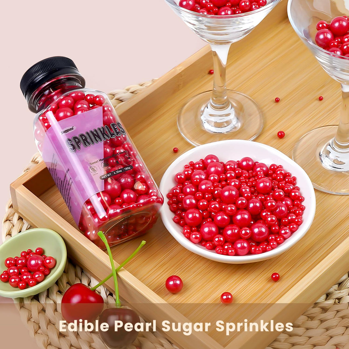 Edible Red Pearl Sprinkles, Red Pearls for Cake Decorating, Mix Size, Baking Edible Cake