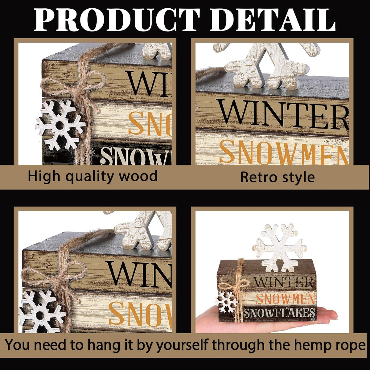 4 Pcs Winter Table Decorations Snowmmen Tiered Tray Decorations Christmas Mini Snowflake Wooden