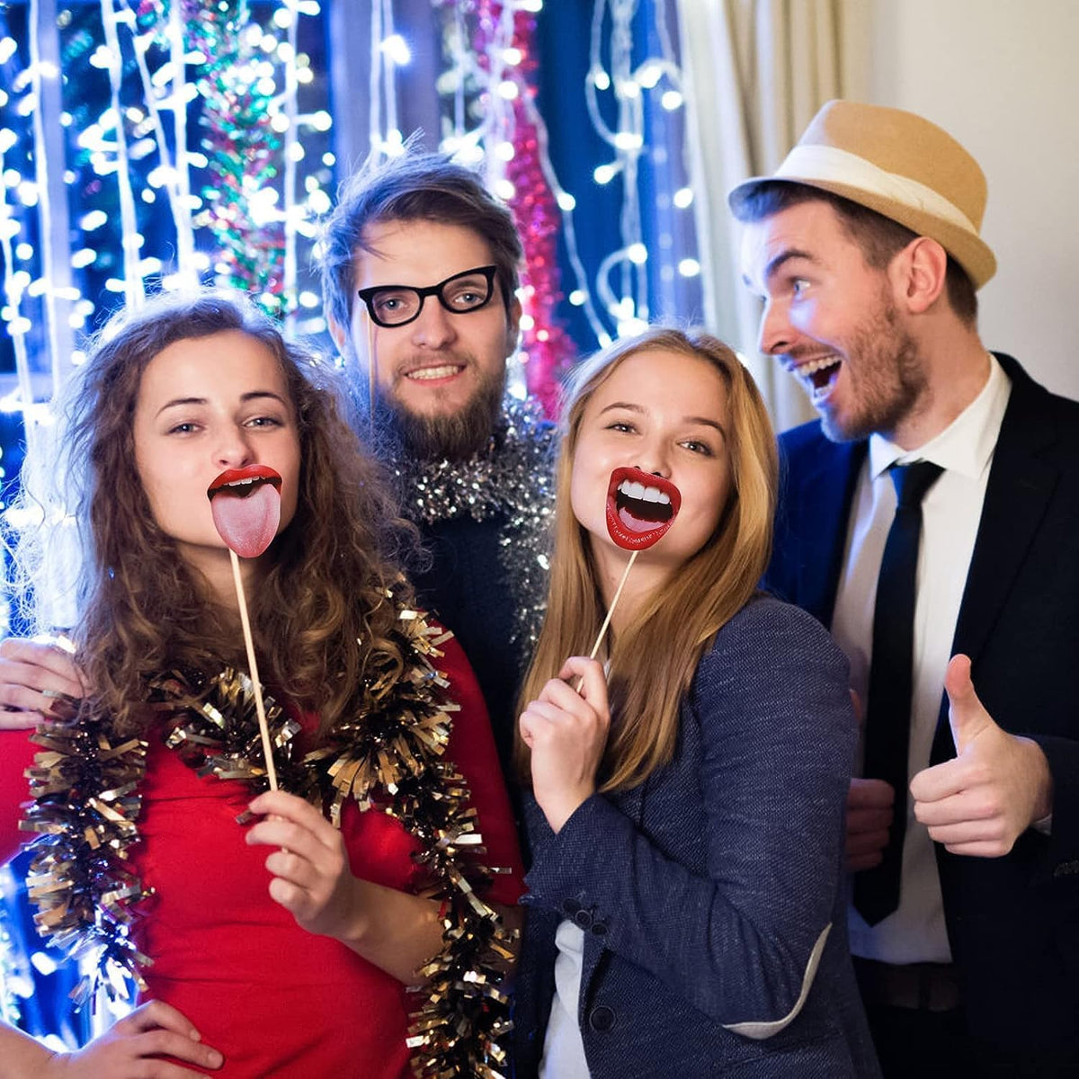 40pcs Party Photo Booth Props, Funny Lips Mouth Selfie Props Accessories with Stick for Halloween