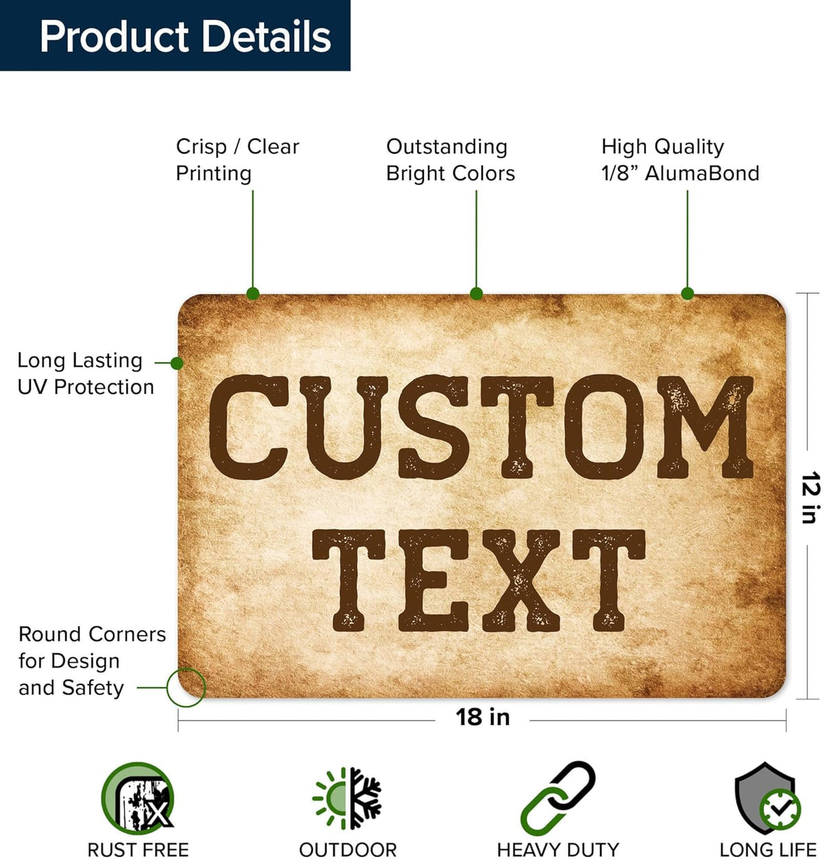 Custom Sign, Custom Street Sign, 11 Font Colors, 13 Font Styles, 4 Hole Options, 22 Sizes, 12x18
