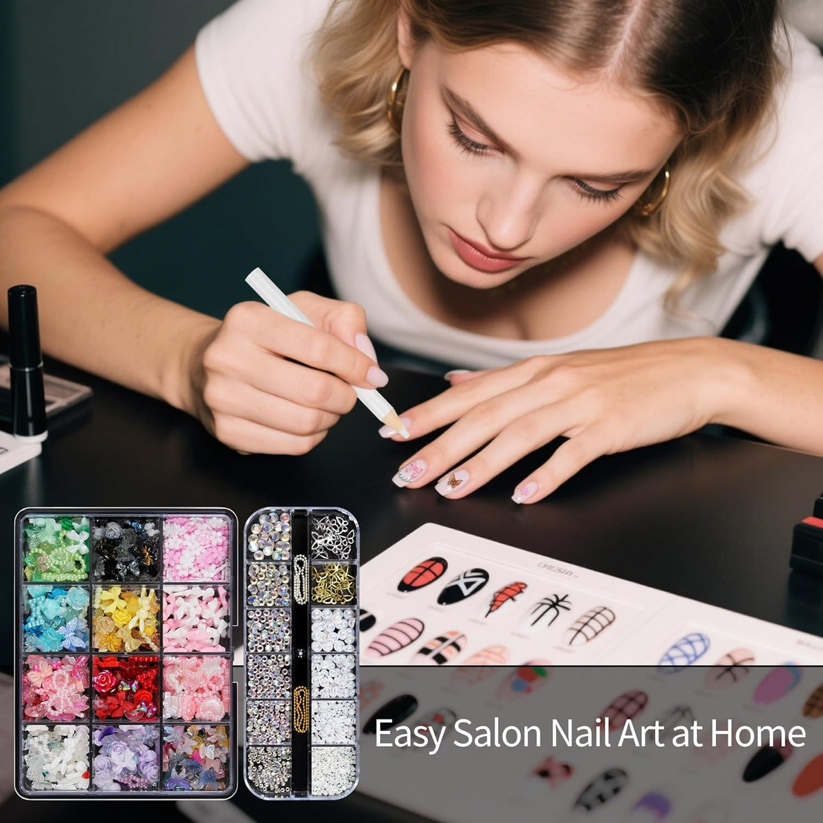 Artdone Nail Art Studs Kit, 2 boxes Multicolor 3D Charms Flower Butterfly Snake Rabbit Diamond Cute