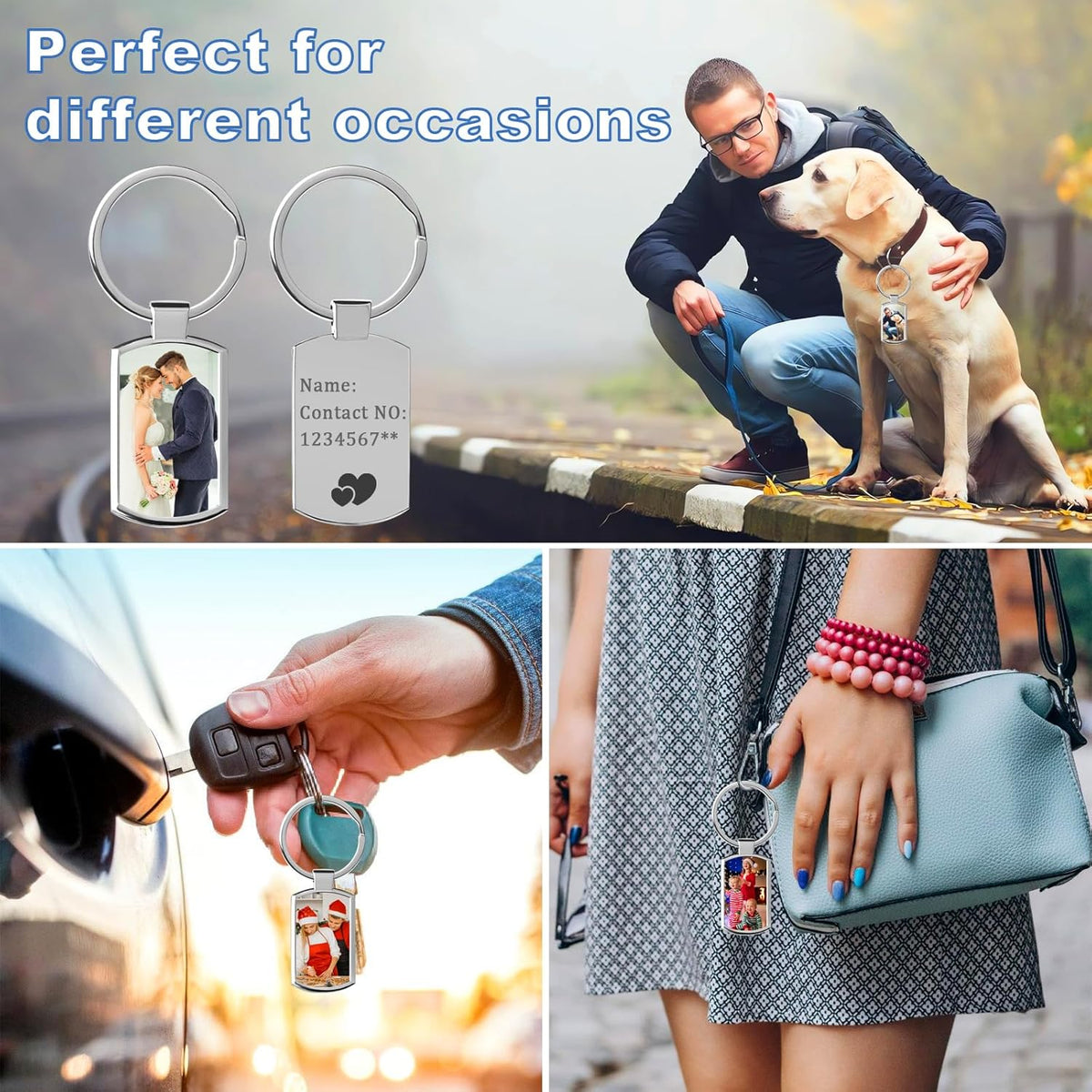 Double Side Custom Keychain with Picture Personalized Engraving Photo Text Customized Gifts for Men