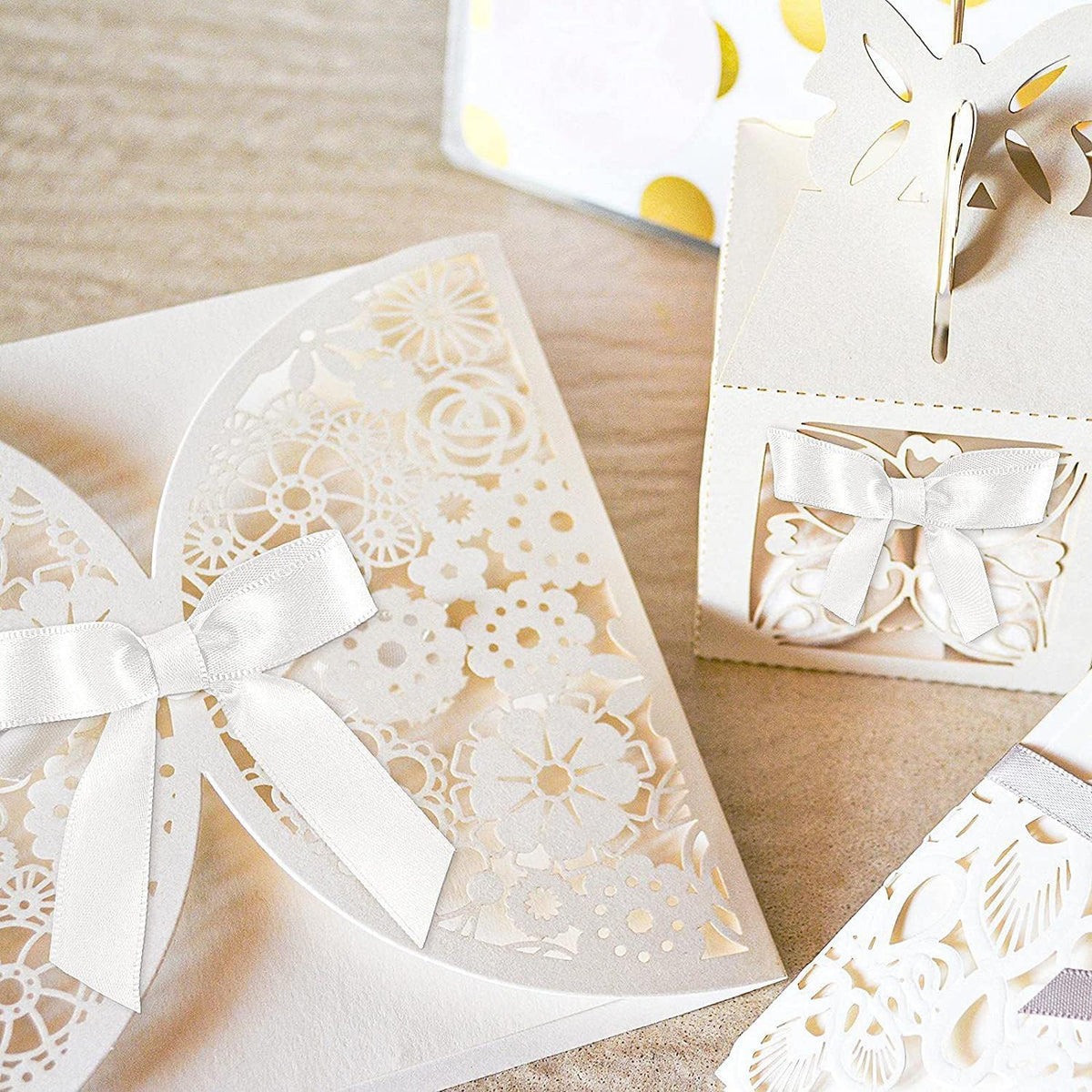 114 Pack Twist Tie Bows for Treat Bags 3" White Satin Ribbon Bows for Package Craft, Gift Wrapping