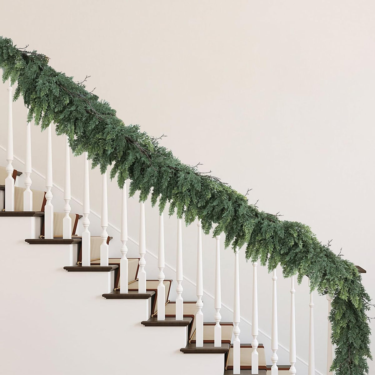 Realistic Christmas Garland for Mantle 9FT Real Touch Thick/Lush Artificial Cedar Garlands