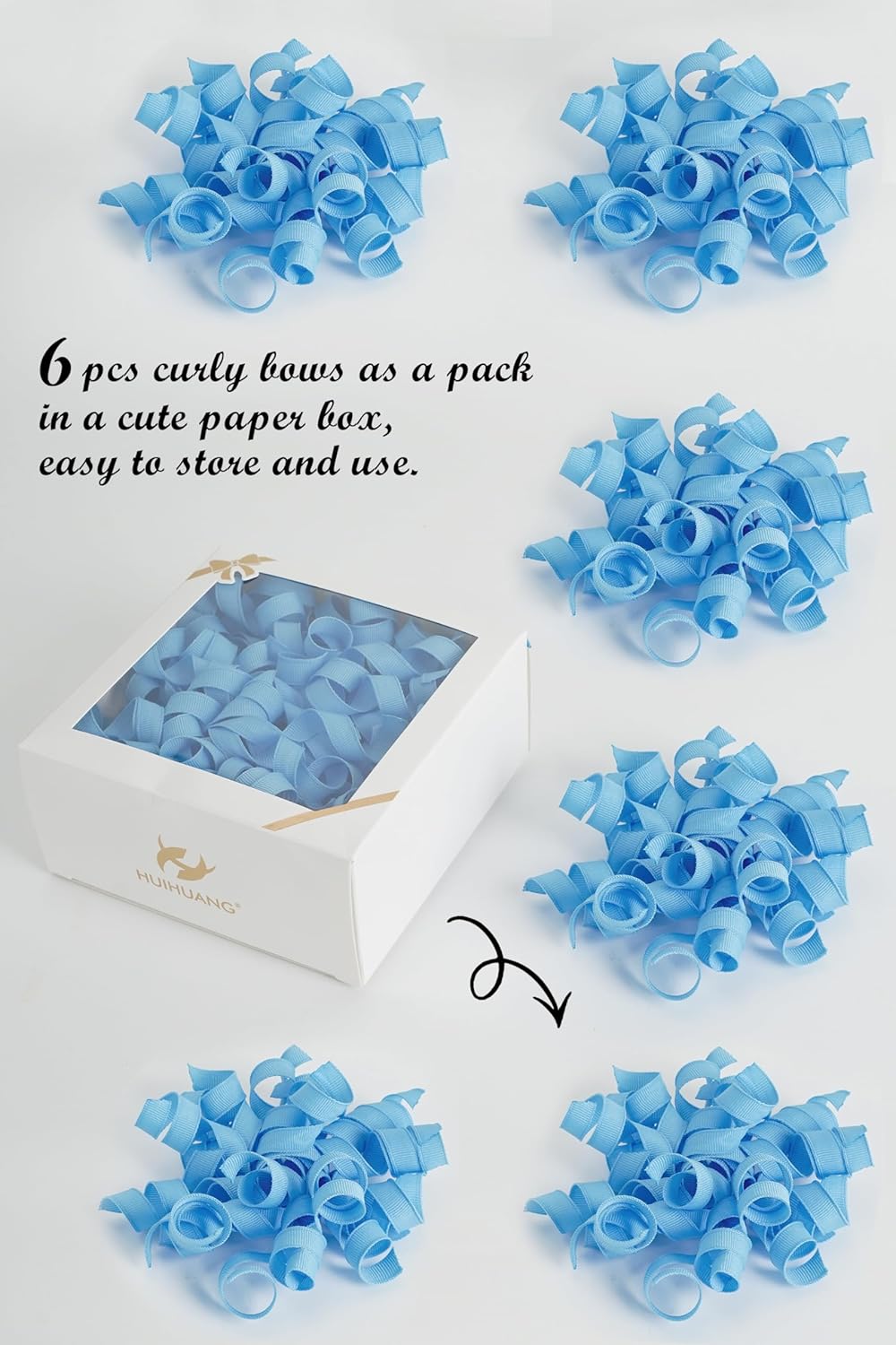 HUIHUANG Baby Blue Bows for Gift Wrapping, Blue Curly Ribbon Bows Self Adhesive Burst Gift Bows for