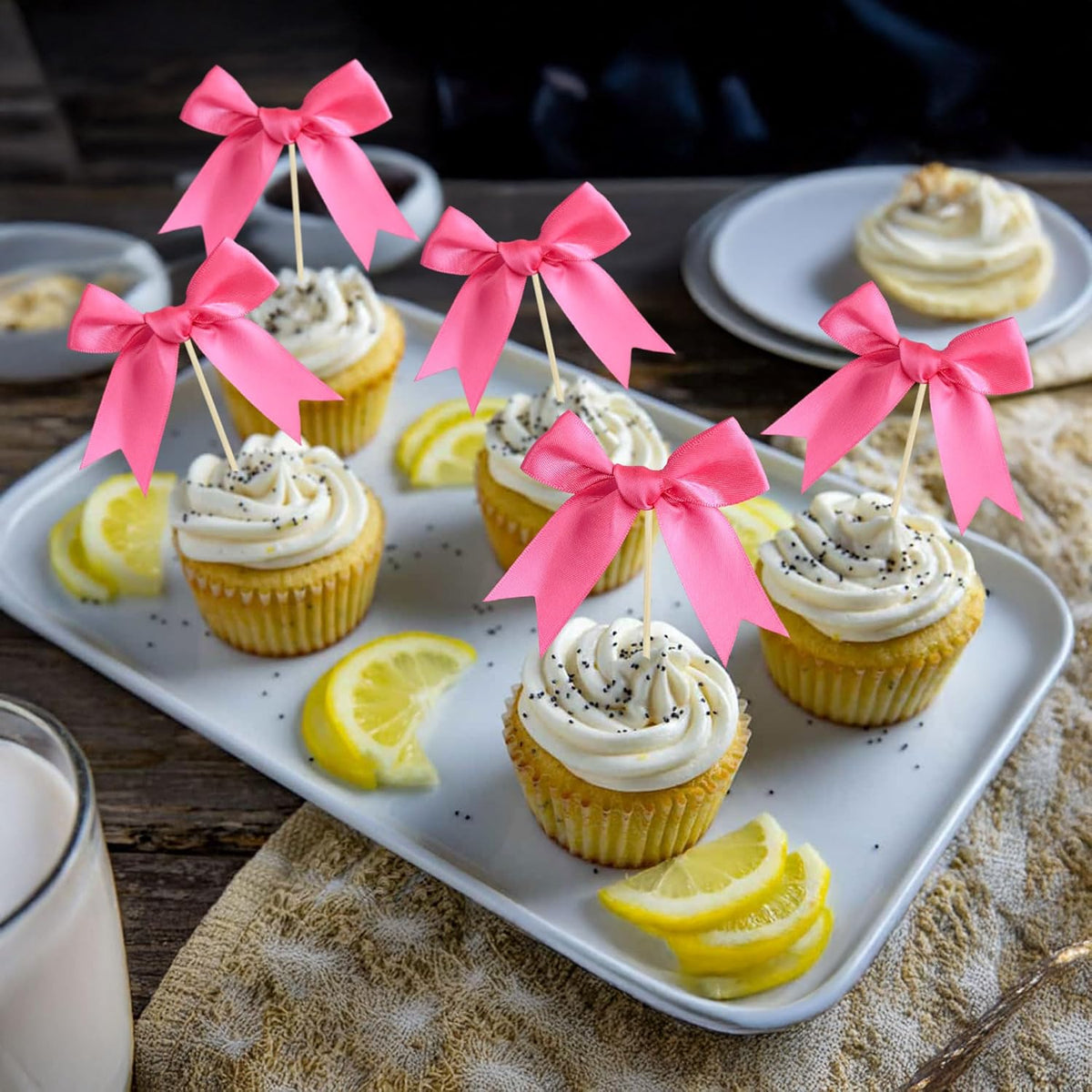 Gyufise 24Pcs Bow Cupcake Toppers Coquette Bow Girls Birthday Cake Decorations Bowknot Cake Toppers
