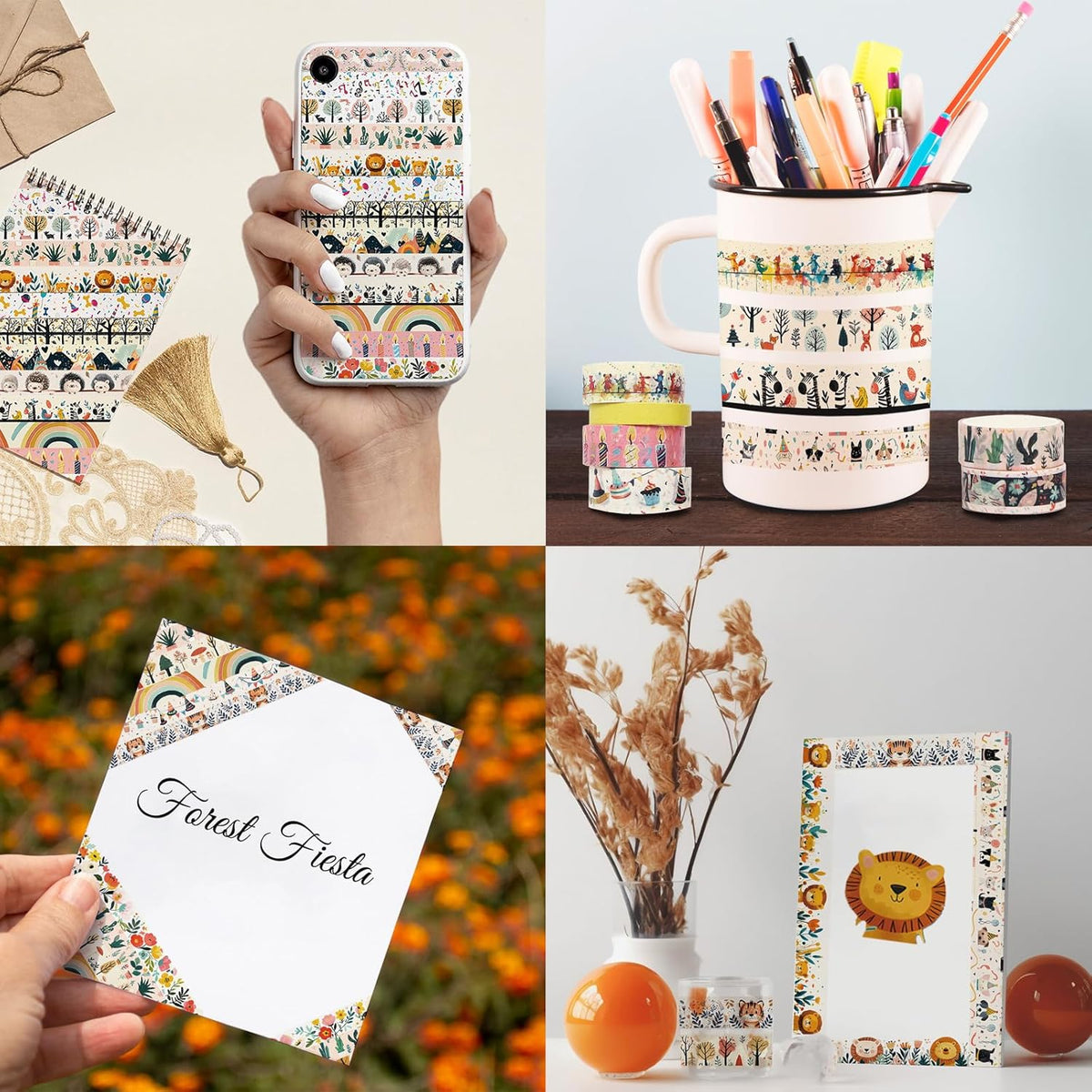 Washi Tape Set 39 Rolls - Cute Animal Colored Decorative Adhesive Tape for Kids, Masking Tape for