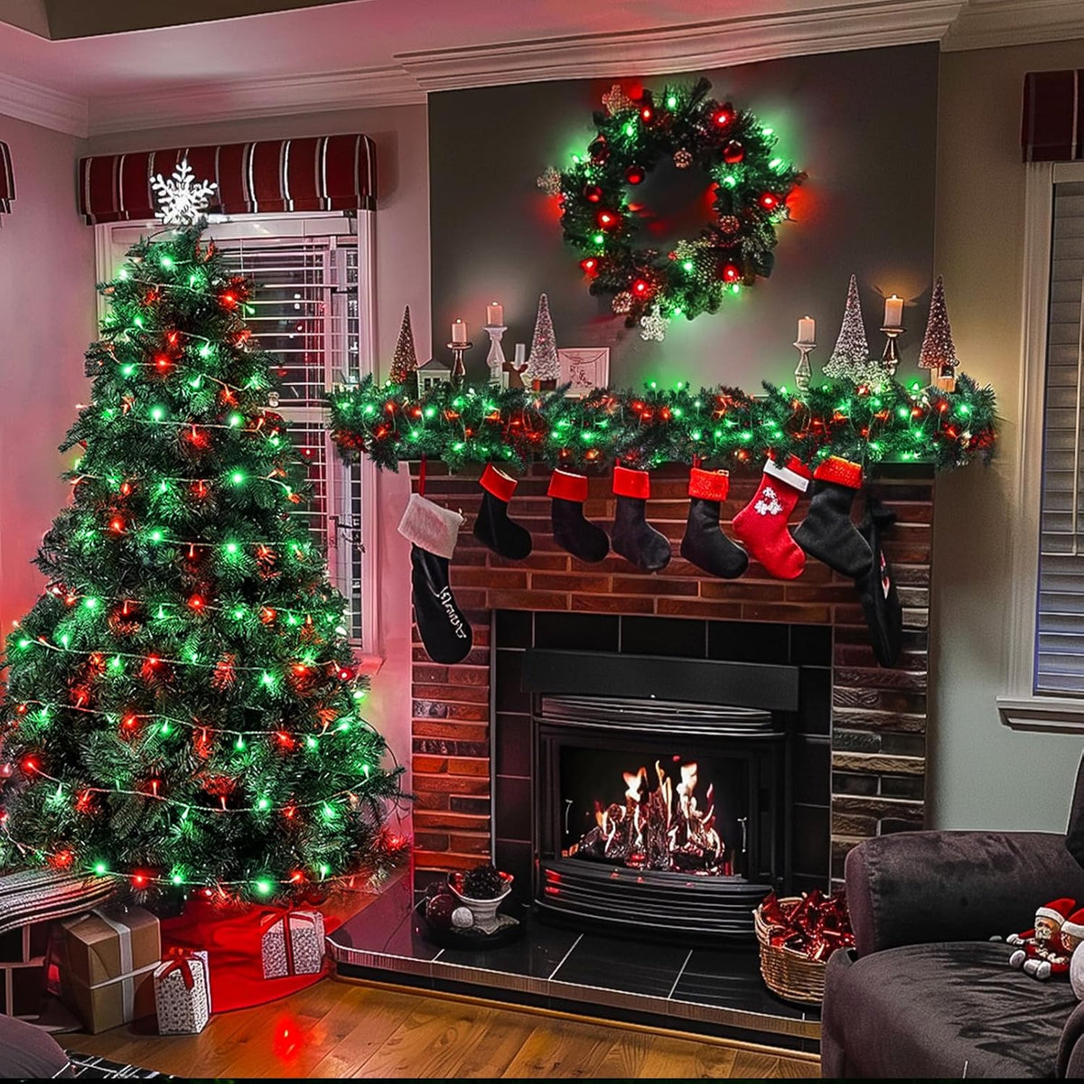 JMEXSUSS 500 LED Red and Green Christmas Lights, 8 Modes 163ft String Lights Plug in with Remote