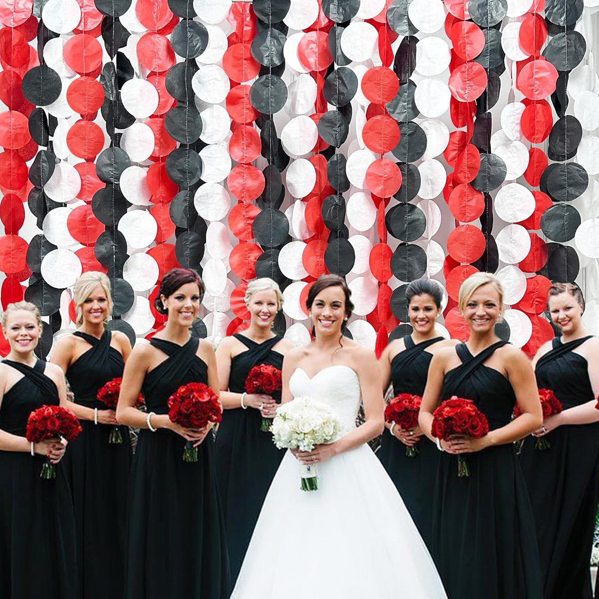 192Ft Red Black White Party Decorations Big Circle Dots Backdrop Streamer Garland for Graduation