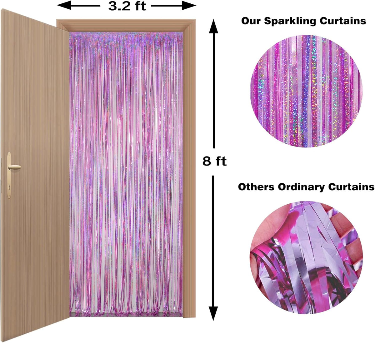Melsan 2 Pack 3.2 ft x 8.2 ft Tinsel Foil Fringe Curtains Backdrop, Sparkle Metallic Foil Curtains