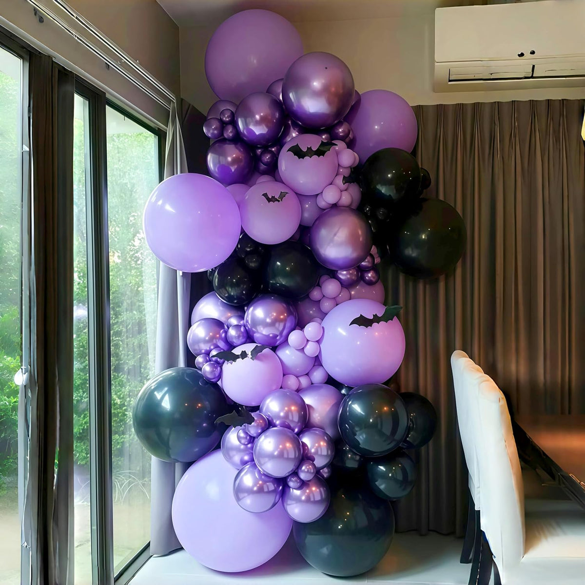Purple Black Balloons, 12 Inch Dark Purple Light Balloons with Metallic Purple Confetti Latex
