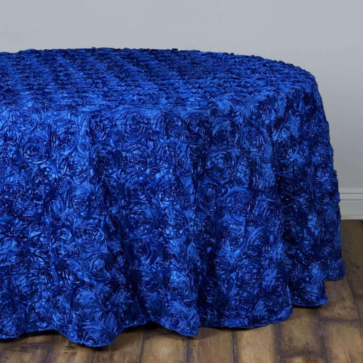 Efavormart 132" Wholesale Round Table Cover Royal Blue Grandiose Rosette 3D Satin Tablecloth for