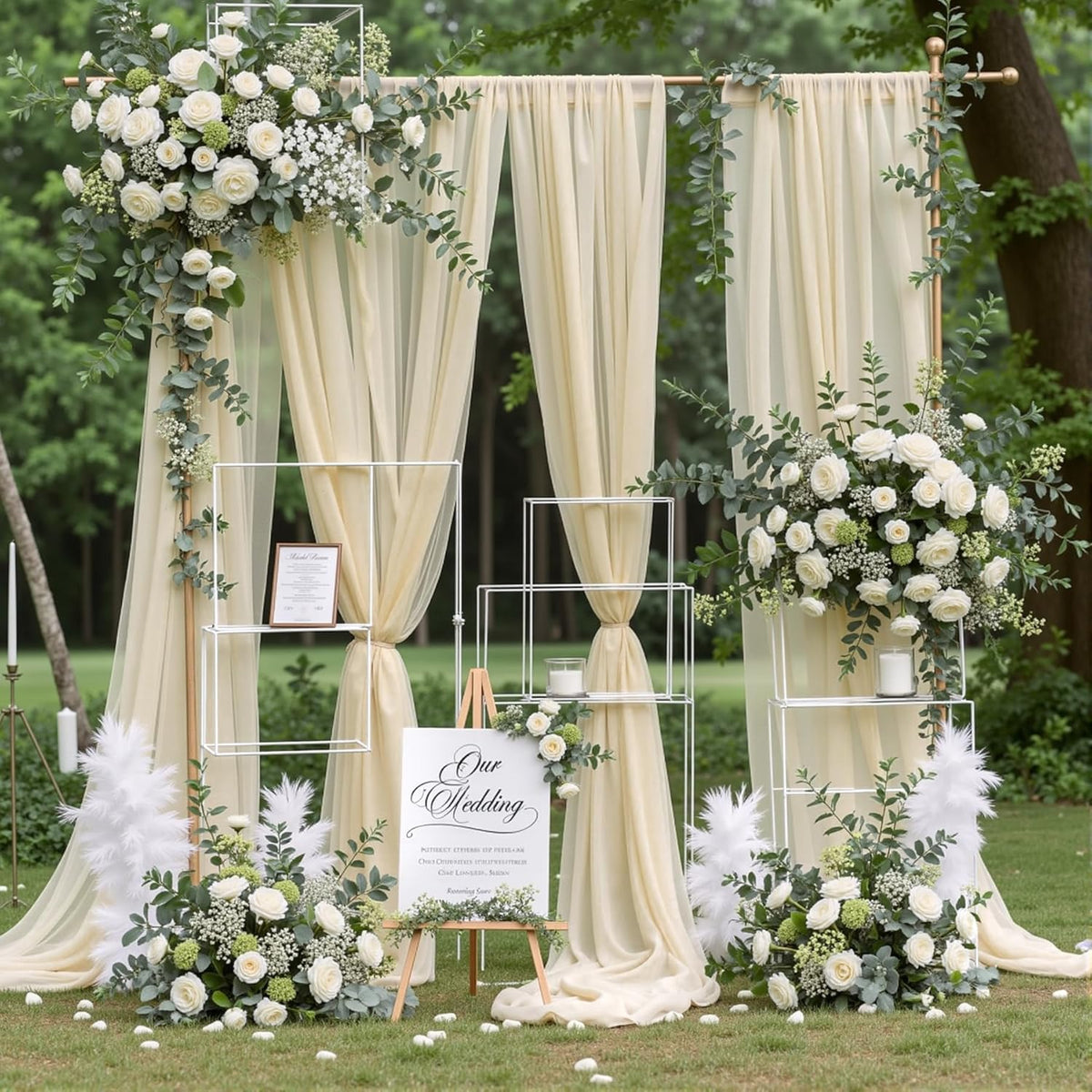 Wedding Arch Draping Fabric 2 Panels 18Ft Nude Sheer Chiffon Curtain Drapes 6 Yards for Wedding