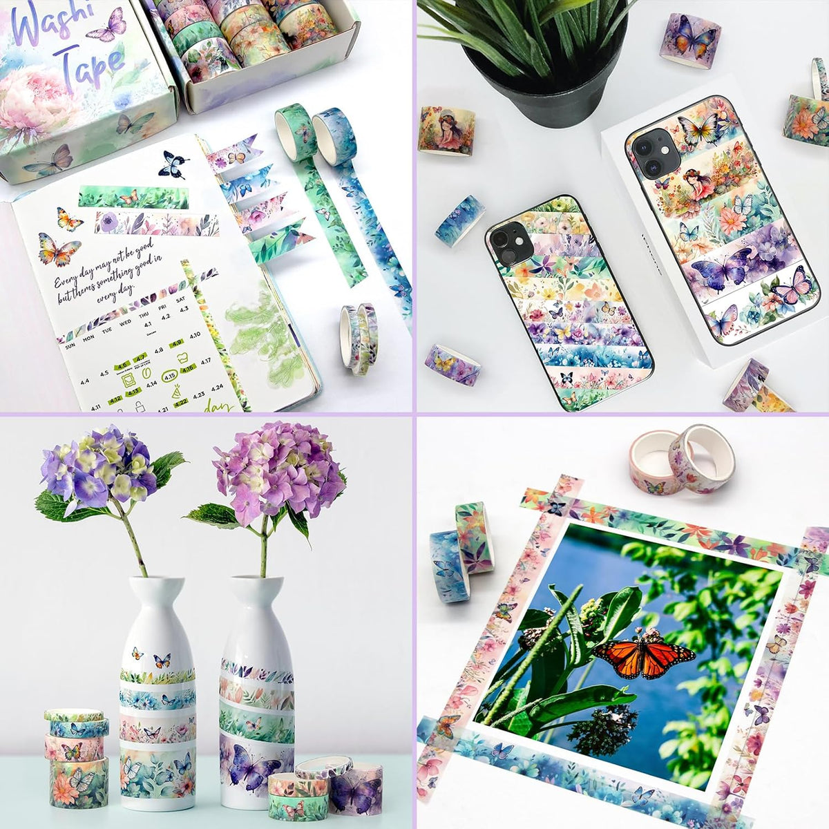 20 Rolls Washi Tape Set - Floral Butterfly Decorative Masking Tape, Adhesive Tape for Bullet