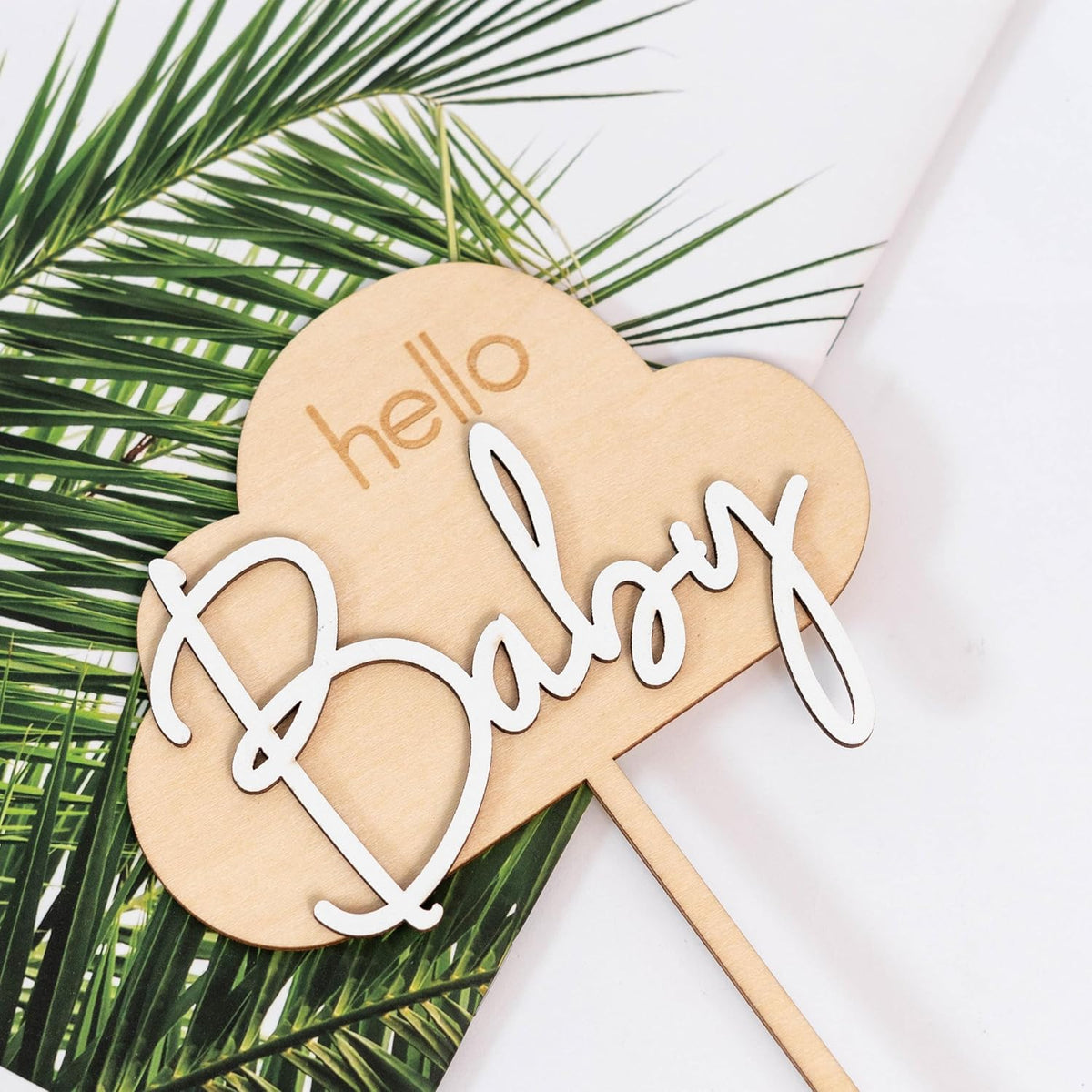 Hello Baby Wooden Cake Topper - Cloud Themed Baby Shower Party Cake Topper,Gender Reveal Party