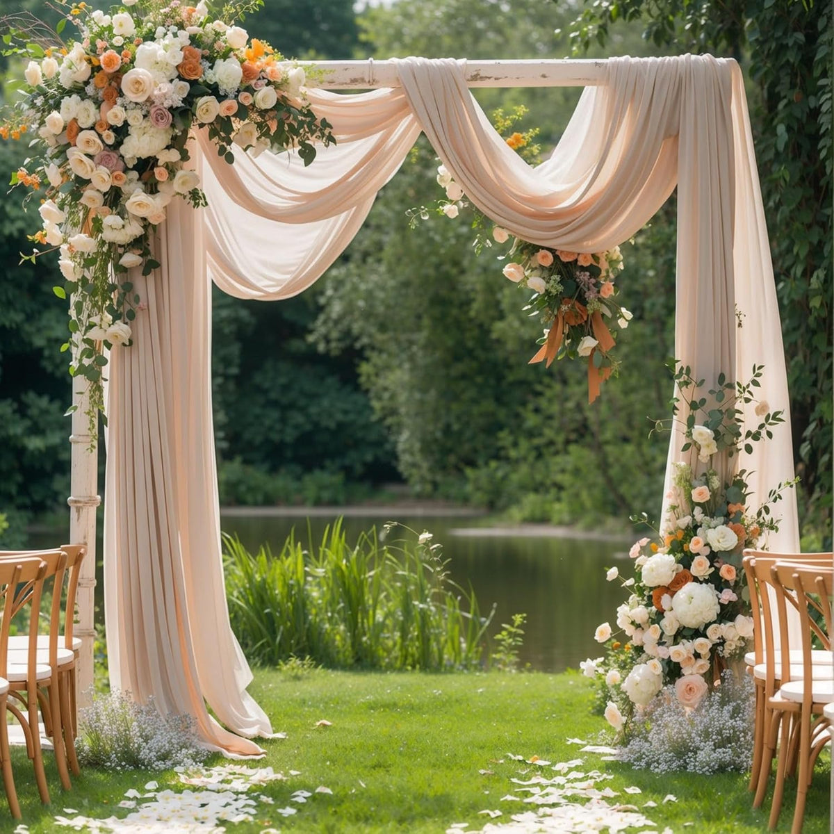 Wedding Arch Draping Fabric, 2 Panels 28" x 19Ft Deep Champagne Wedding Arch Drapes Sheer Backdrop
