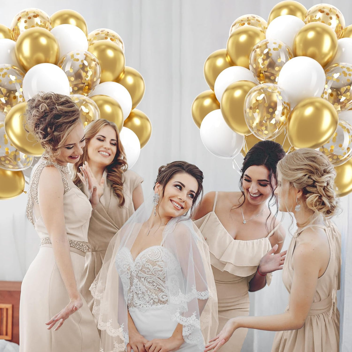 60pcs Gold and White Balloons 12inch, White and Gold Balloons with Metallic Gold Confetti Balloons