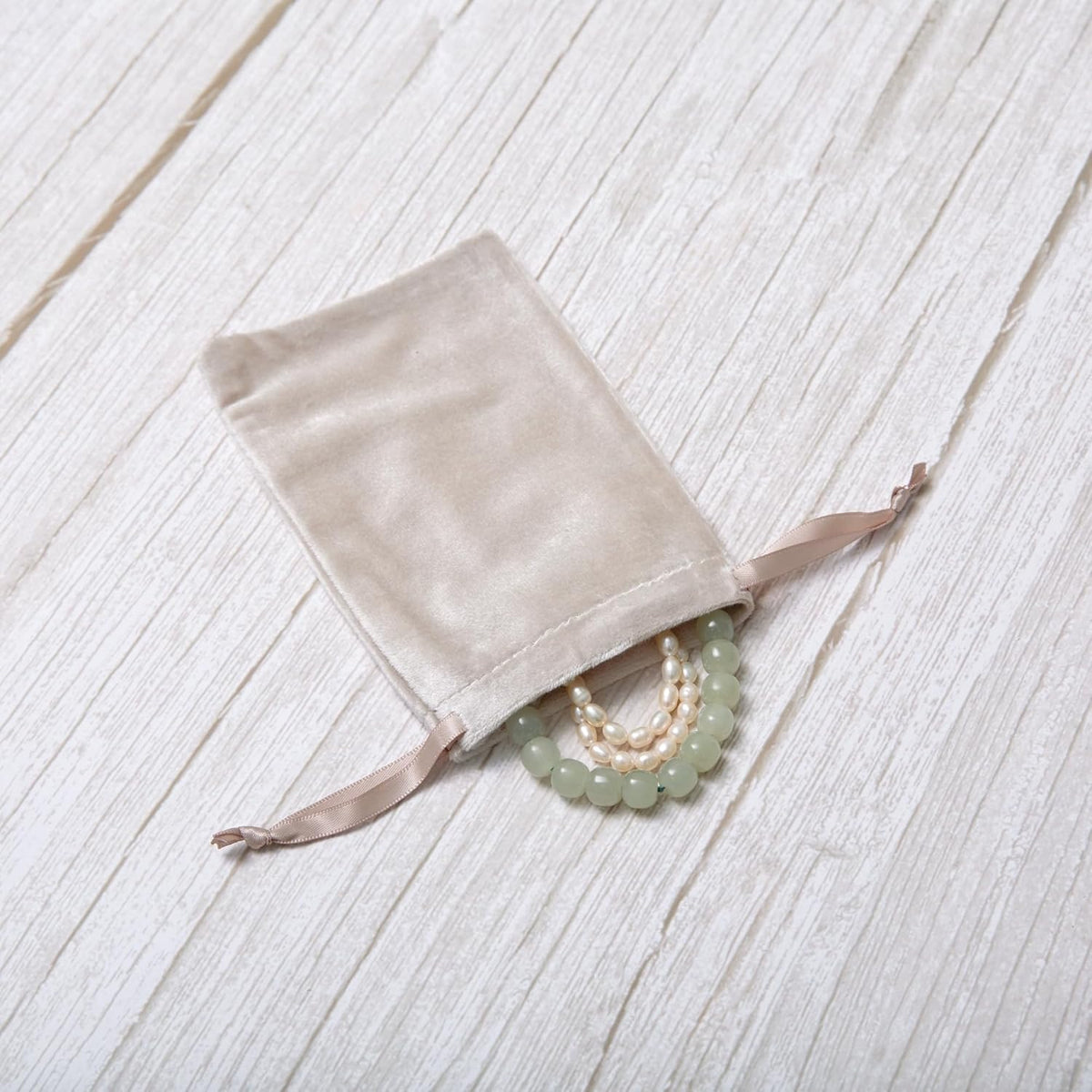 QIANF 12pcs Light Champagne Velvet Drawstring Bags 4x6 inches Glossy Small Velvet Cloth Gift Bags