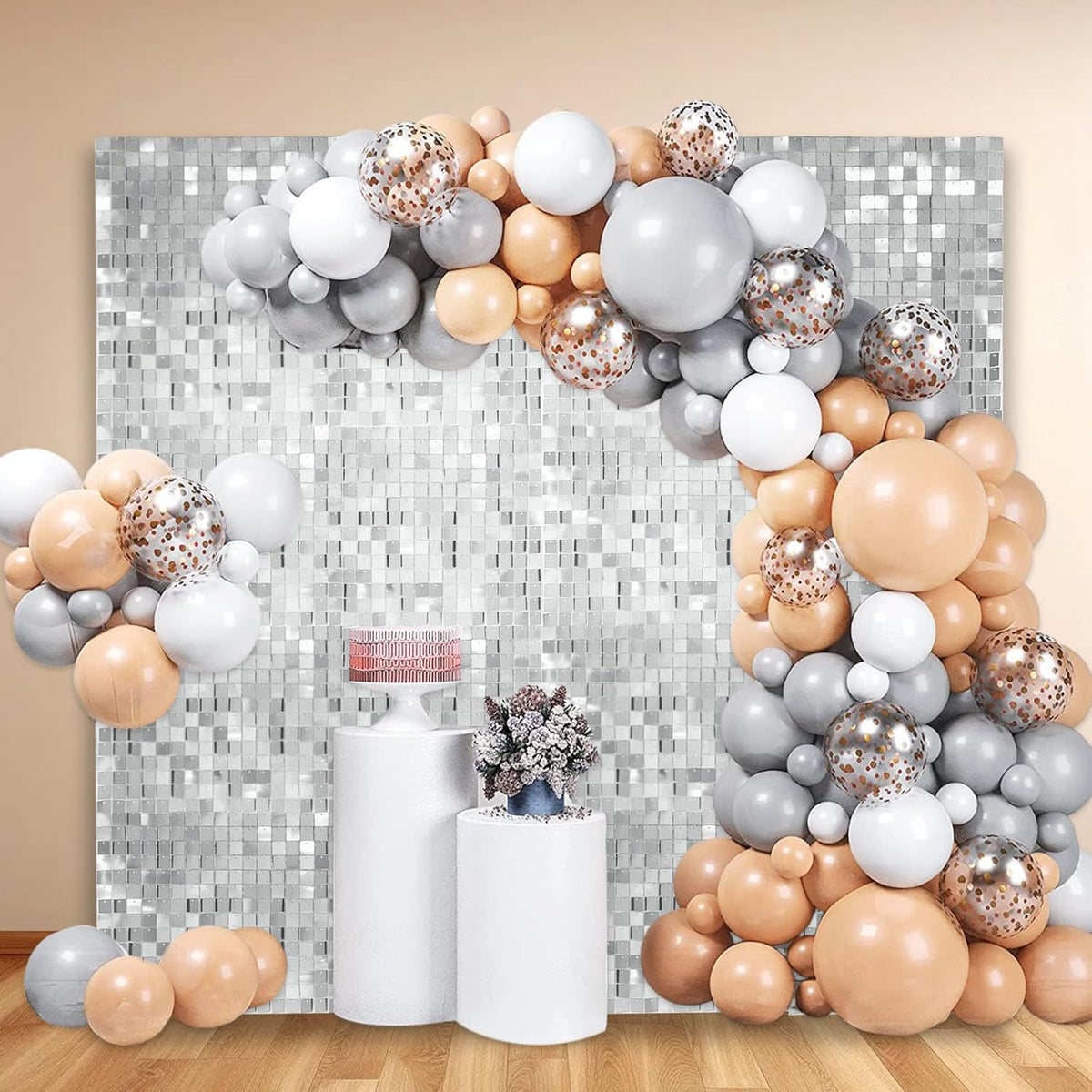 12PCS Silver Shimmer Wall Backdrop, Square Sequin Photo Backdrops Panel, Glitter Wall Background