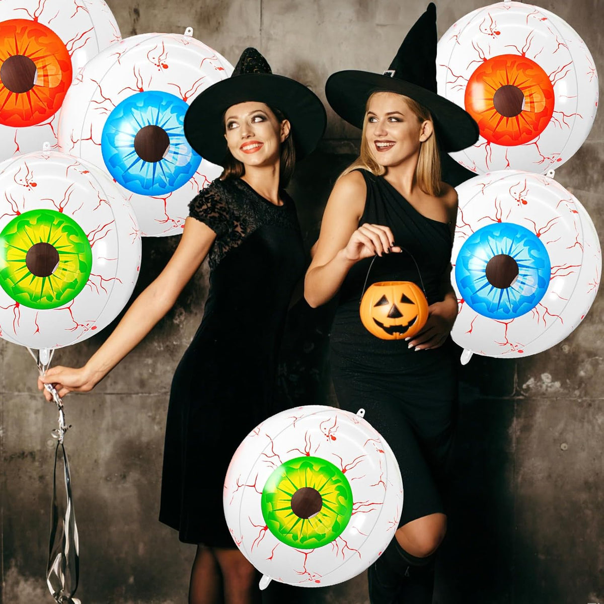 Halloween Foil Balloons Orange Green Blue Eye, 6 Pcs Large Eye Giant 4D Round Balloons, 22 Inch Big