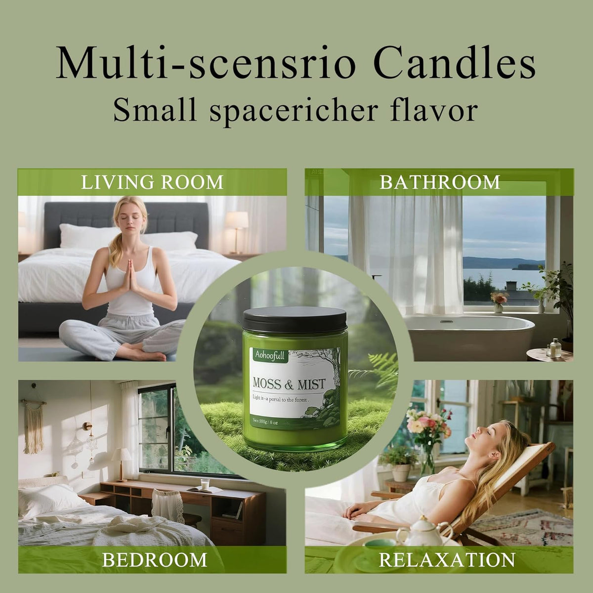 Moss & Mist Soy Candles for Home Scented,8oz 40 Hour Burn Aromatherapy Candle Gift for Stress