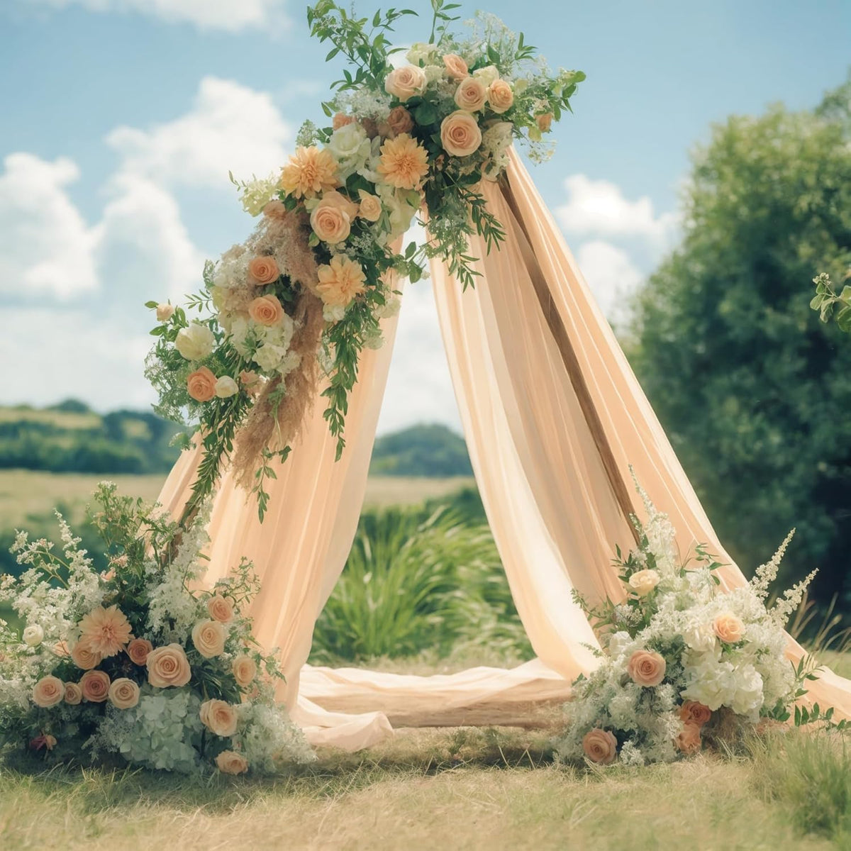 Wedding Arch Draping Fabric,1 Panel 29" x 18Ft Champagne Sheer Chiffon Curtain Drapes 6 Yards for