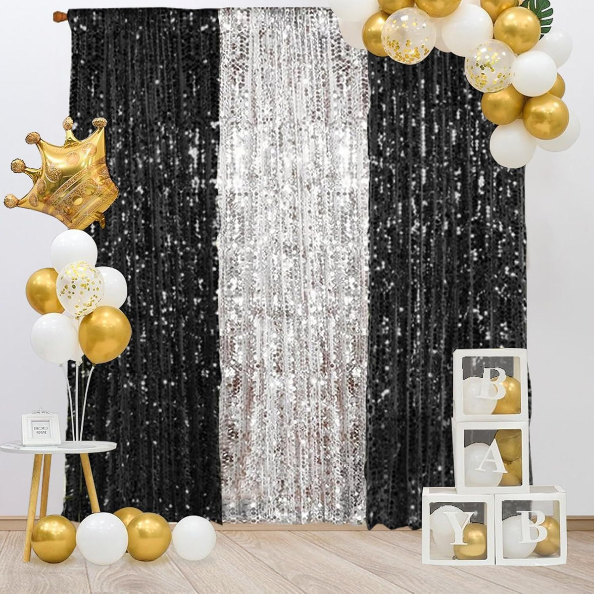 18MM Black Big Sequin Payatte Backdrop Curtains 4.5FTX9FT 2 Panels-Black Drapes Curtains for