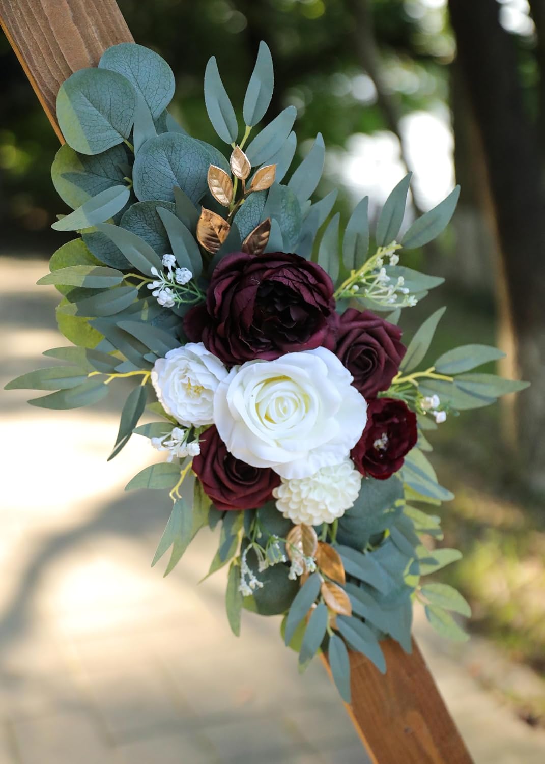 Artificial Burgundy Wedding Arch Flower Swags Set of 2 for Welcome Signs, Reception and Ceremony