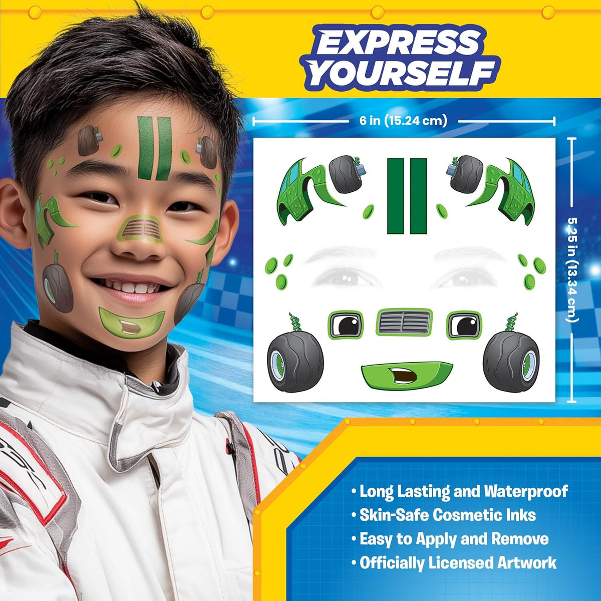 Blaze Costume Face Temporary Tattoos – Kids Temporary Tattoo Set Featuring Blaze and the Monster
