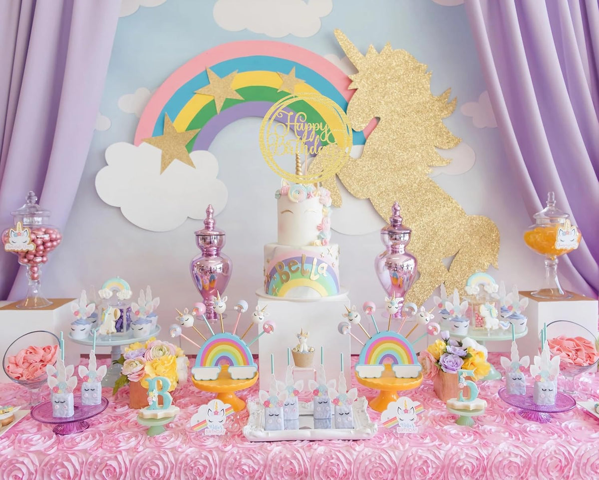 Happy Birthday Cake Topper - Golden Glitter Happy Birthday Cake Decoration Supplies for Children or