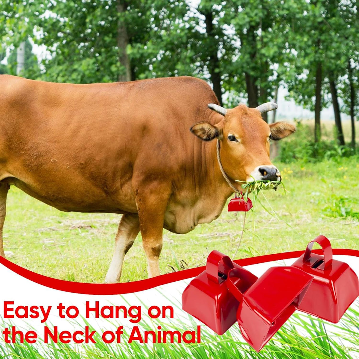 Cow Bells Noise Makers Red Cheering Bell for Sporting Events: 12 Pcs Metal Cowbells with Handle