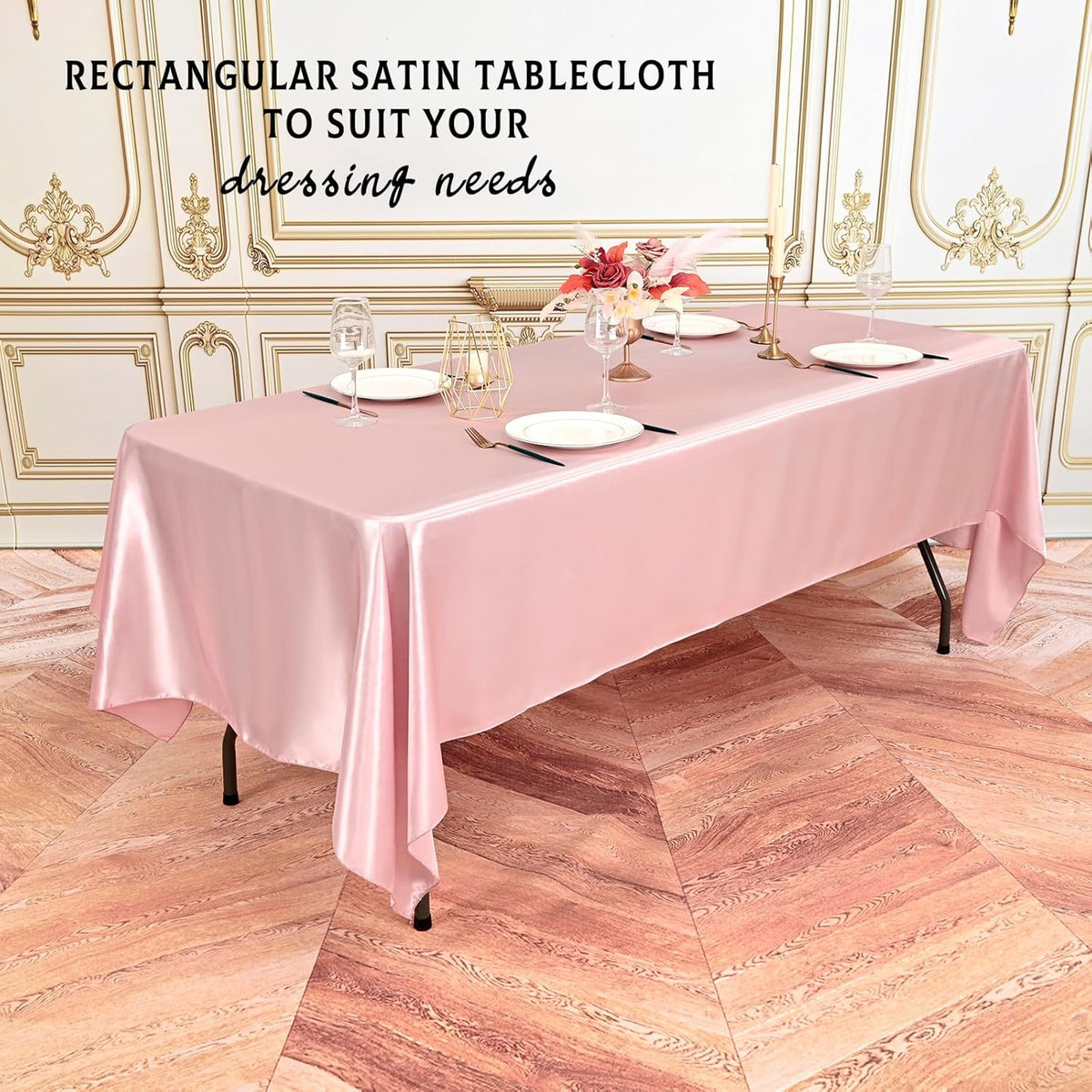 6 Packs Satin Tablecloth 57 x 108 Inch Rose Gold Rectangular Table Cloth Silk Tablecloth Smooth