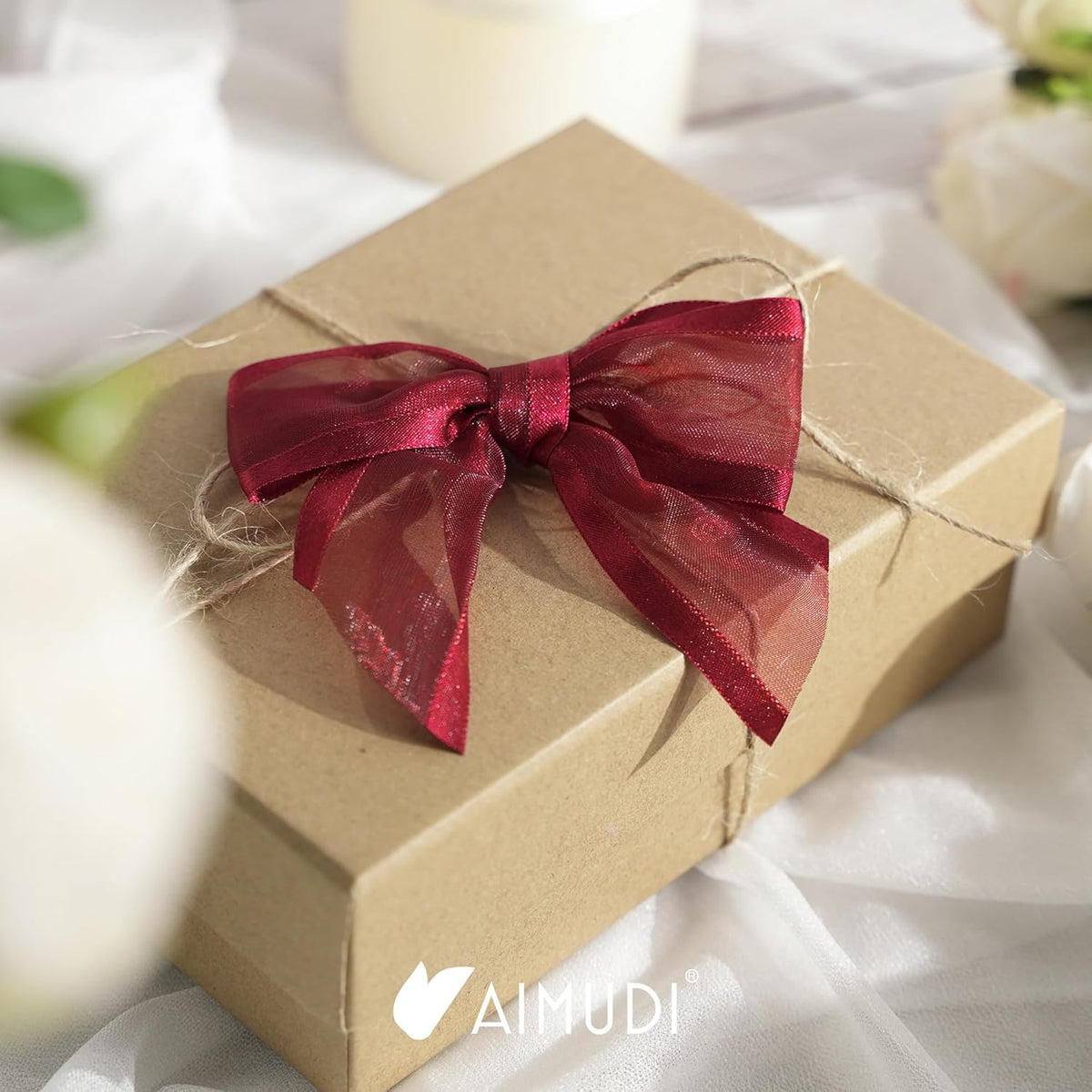 AIMUDI Burgundy Bows for Crafts 4" Organza Bows Premade Twist Ties Bows for Gift Wrapping Crafts