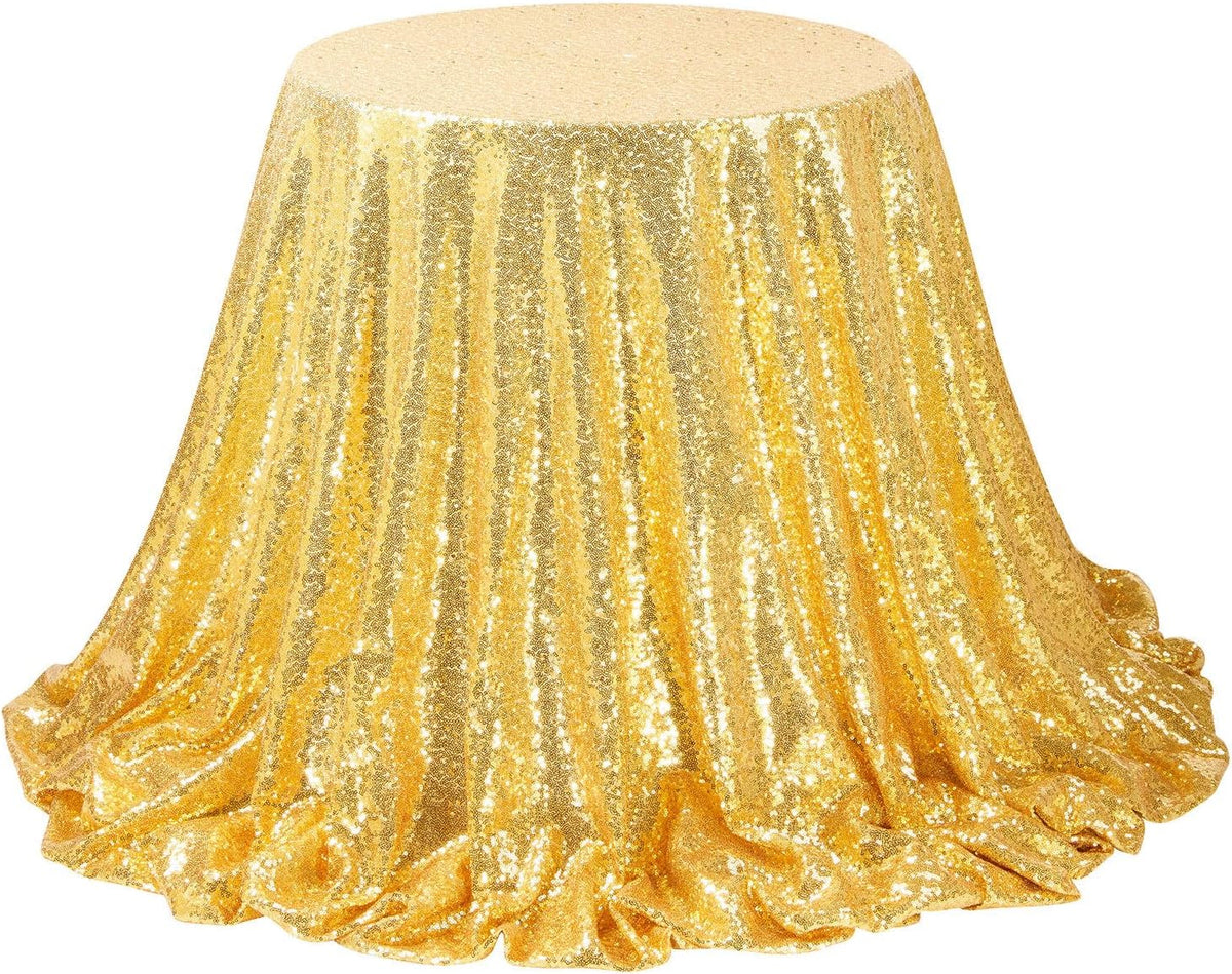 QueenDream 90x132inch Rectangle Sparkly Gold Sequin Tablecloth Wedding Glitter Tablecloth for