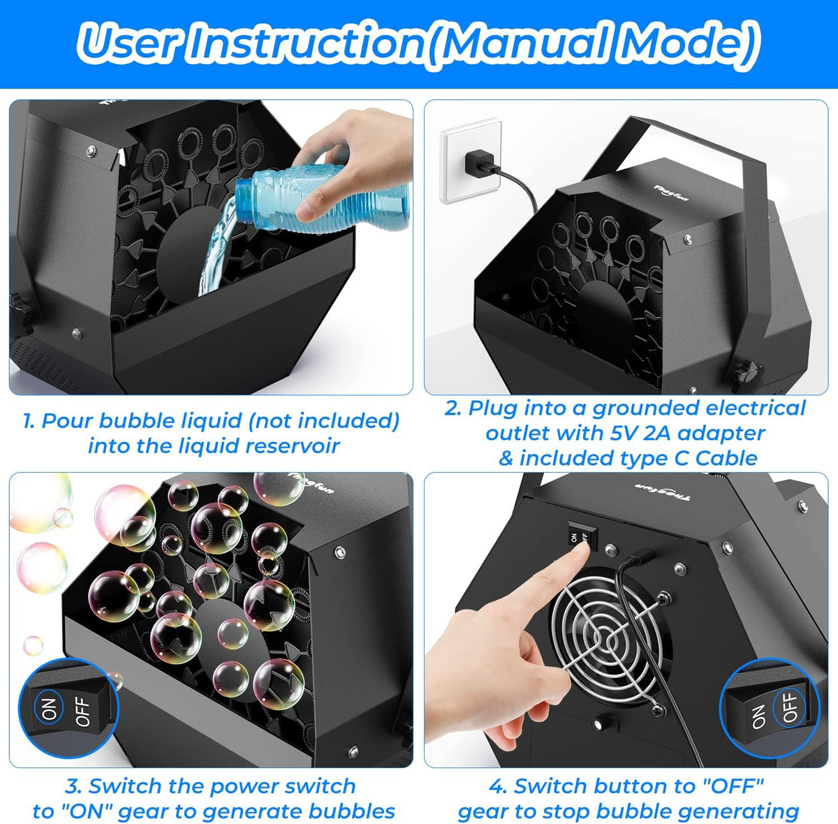 Theefun Bubble Machine: Remote Control 750ML Metal Bubble Blower Wireless USB Plug-in or 4