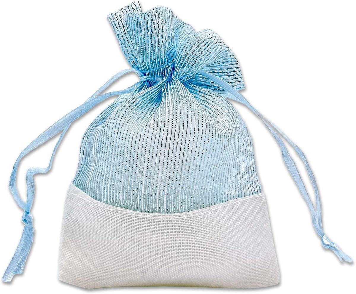 TheDisplayGuys For Your Modern Living 24-Pack Linen & Blue Organza Gift Bags with Drawstrings