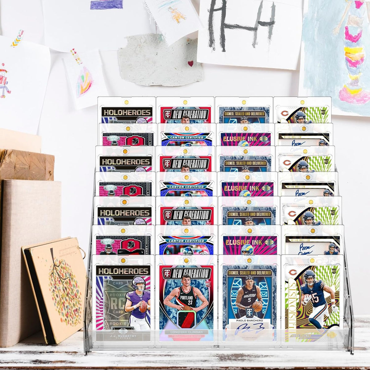 2 Pack 7 Tier Acrylic Card Display Stand, 7-tiers Versatile Display for Trading Cards,Greeting Card