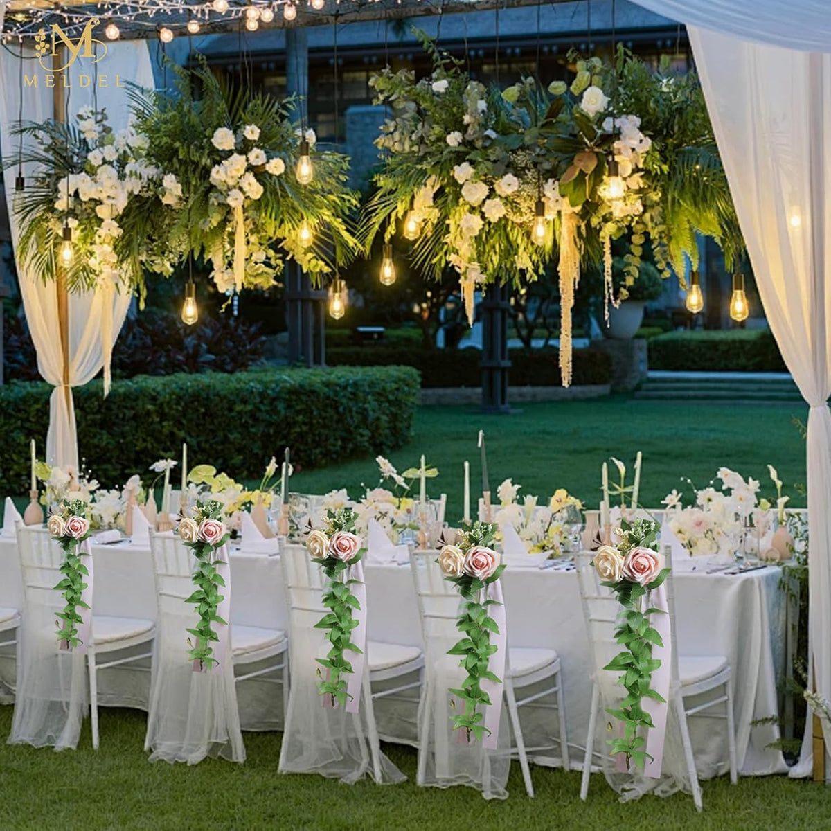 Meldel Wedding Chair Decorations Set of 10 Aisle Artificial Flowers White Pink Rose Garland with