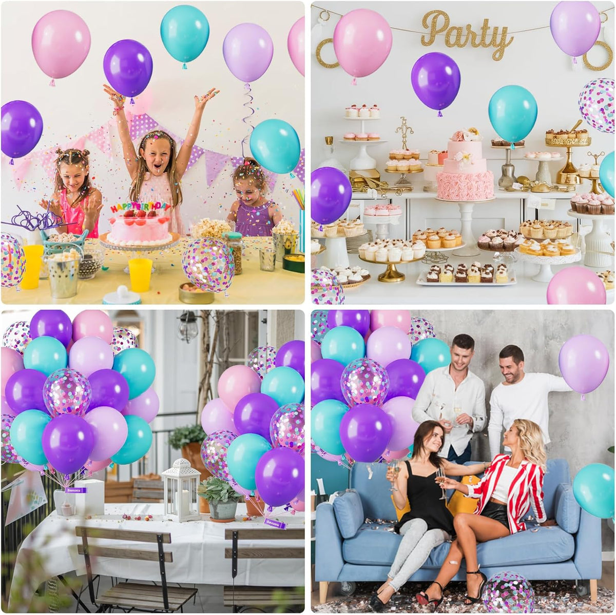 Mermaid Balloons, 12 Inch Blue Pink and Purple Balloons, Pastel Pink Latex Helium Balloons Teal