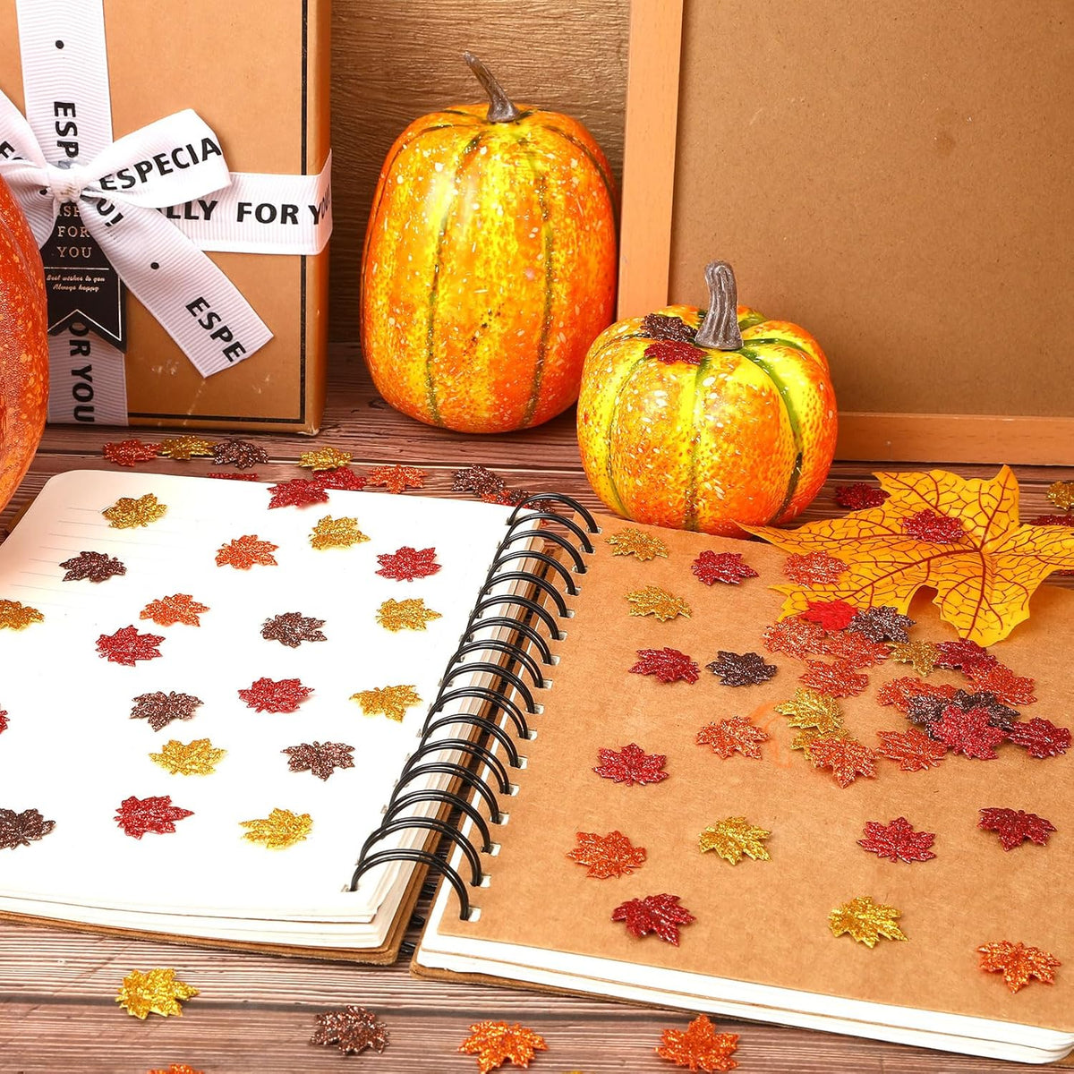 MARFOREVER Fall Felt Maple Leaf Confetti Glitter, 500 Pcs Orange Thanksgiving Leaves Confetti