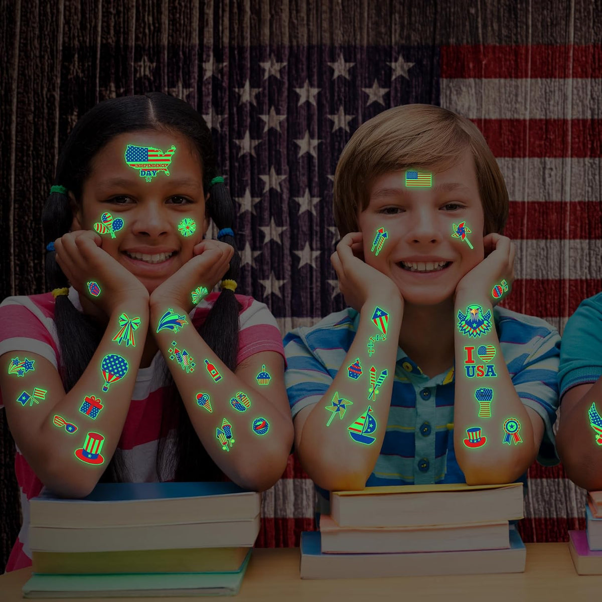 106 Packs 4th of July Decorations, 4th of July Glow in the Dark Tattoos, Multiple Styles Fourth of