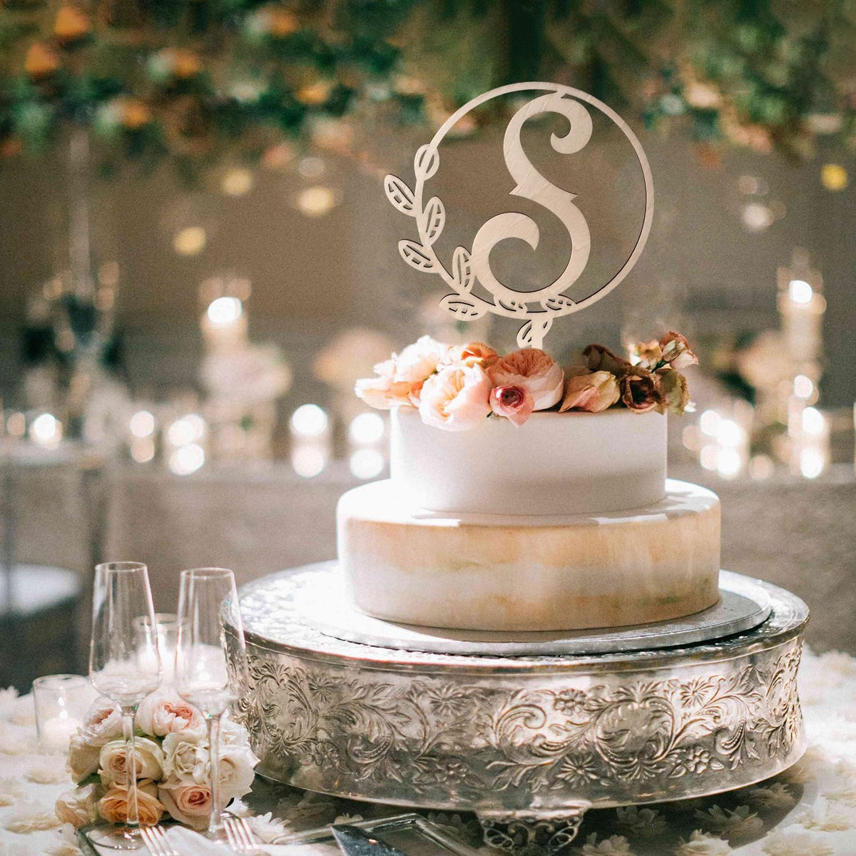 LINGTEER Personalized Inital Letter S Wooden Cake Topper Perfect for Birthday Rustic Wedding
