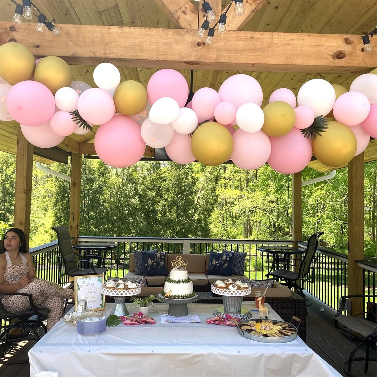 Pink Gold Balloons Set, 12 Inch Matte Pink Pastel Baby Pink Metallic Gold Confetti Latex Balloons
