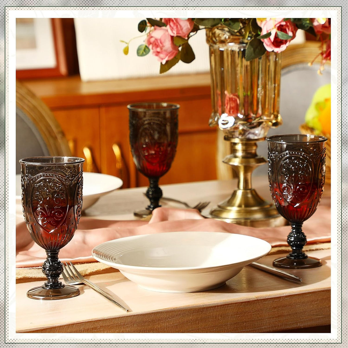 18 Pack Plastic Goblets 10oz Upgrade Vintage Water Goblet Plastic Wine Glasses Colored Retro