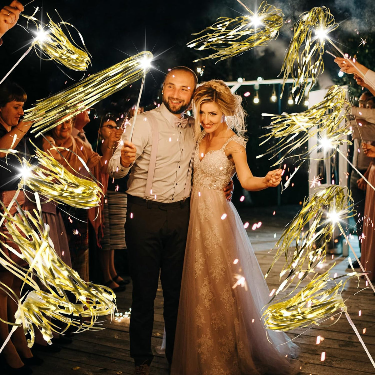 100 pcs Wedding Wands Light up with LED Tinsel Wedding Streamers for Wedding Send off and Greeting