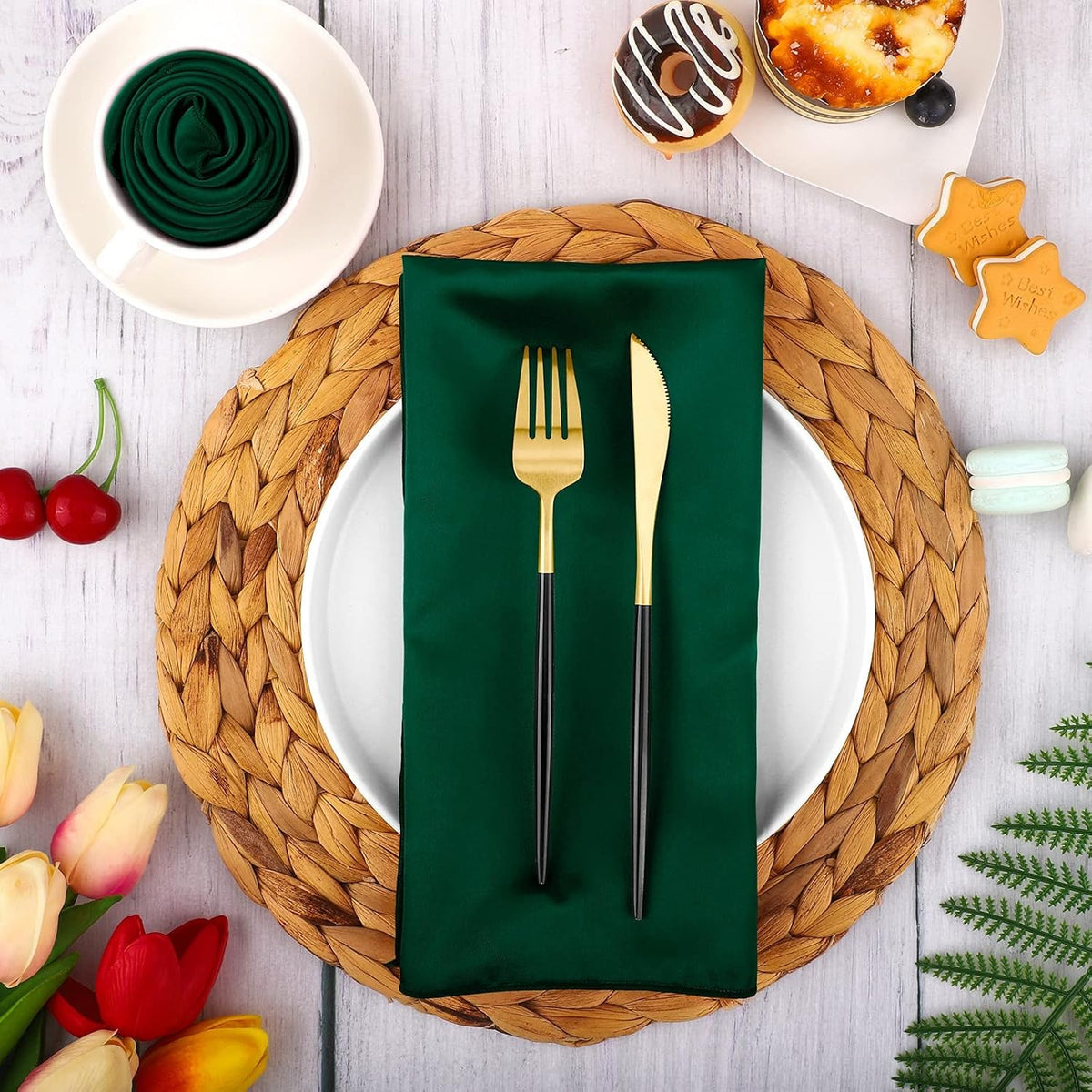 Aneco 16 Pack Square Satin Napkin Bright Silk Table Napkin Soft Smooth Fabric Table Napkin for