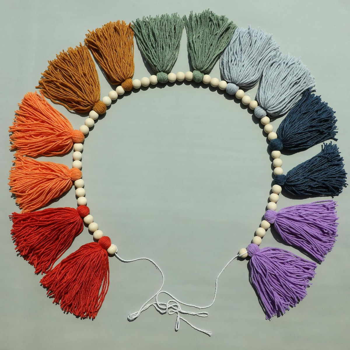 Boho Tassel Garland Wall Hanging with Wood Beads Colorful Tassel for Kids Room Bedroom Classroom